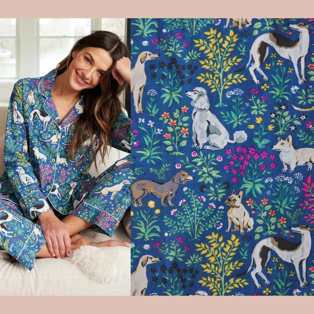 NWT $168 Printfresh [ Large ]‎ 100% Organic Cotton Long PJ Set Love Dogs U1885